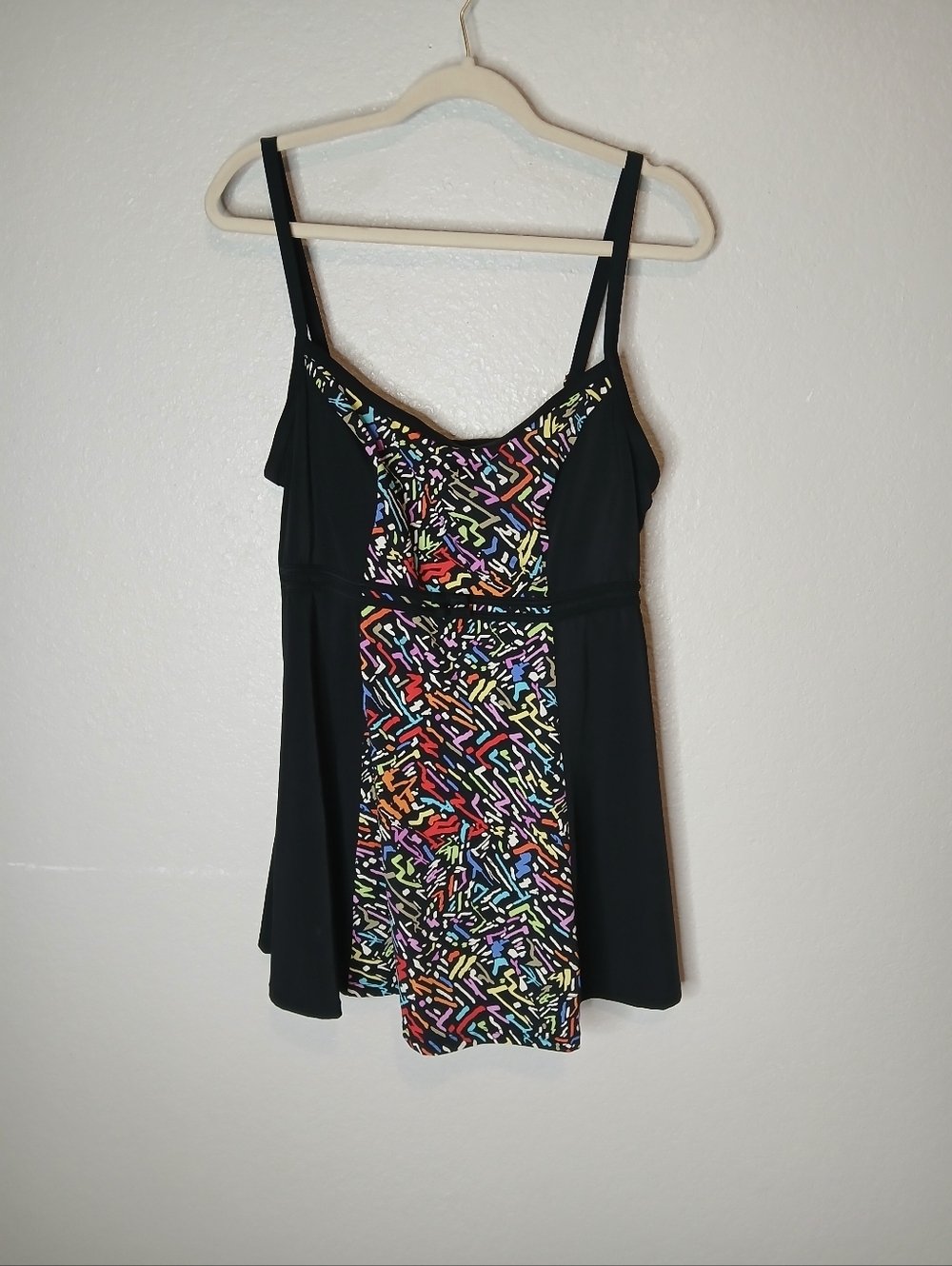 A. Shore Fit Black Multicolor One Piece Swimsuit Dress Size 18 18W